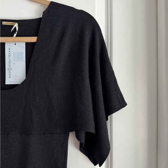 NWT Max Studio Black Bodycon Split Sleeve Knit Top Silk Blend Stretch Blouse Sm - Picture 5 of 9